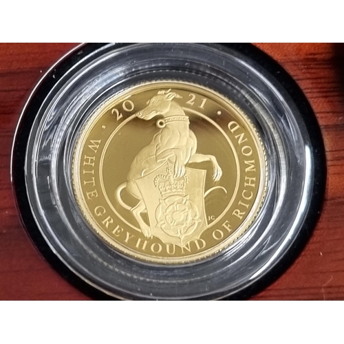 254 - A Queen Elizabeth II 2021, Queen's Beasts  - The White Greyhound of Richmond, gold proof 25 Pounds, ... 