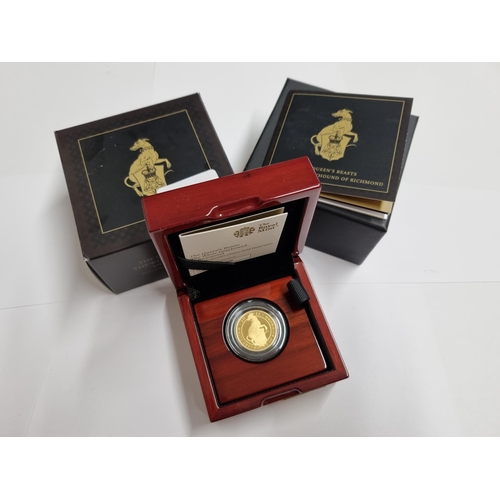 254 - A Queen Elizabeth II 2021, Queen's Beasts  - The White Greyhound of Richmond, gold proof 25 Pounds, ... 