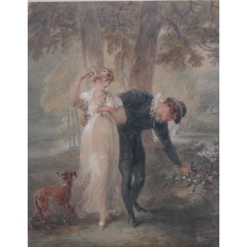 273 - ATTRIBUTED TO JOHN MASEY WRIGHT (1777-1866) Courtship, watercolour, 13 x 10 in