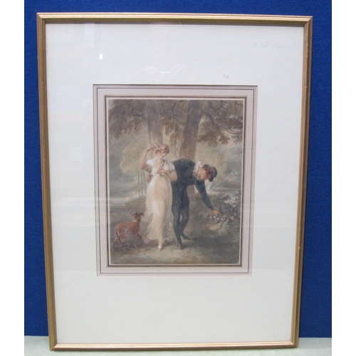 273 - ATTRIBUTED TO JOHN MASEY WRIGHT (1777-1866) Courtship, watercolour, 13 x 10 in