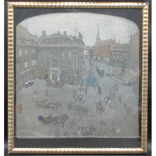 275 - RICHARD TESCHNER (1879-1948) The Radetzky Platz, Prague,  signed and dated 1902, pencil, pastel and ... 