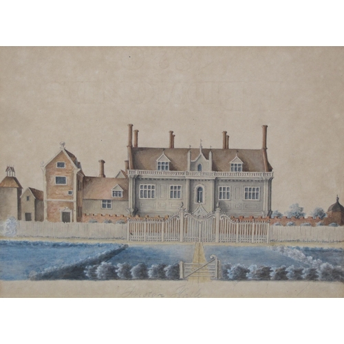 280 - ENGLISH SCHOOL CIRCA 1800. Figures before a country House, possibly Tytherley Cottage, Hampshire, wa... 