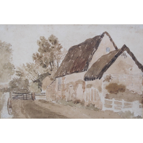 282 - JAMES STARK (1794-1859). A study of farm Buildings, watercolour, 7 x 11 in, Provenance: P & D. Colna... 