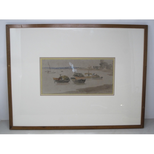 283 - JAMES STARK (1794-1859). A river scene with Boats, watercolour, 6 x 11 1/2 in. Exhibited : Norwich C... 