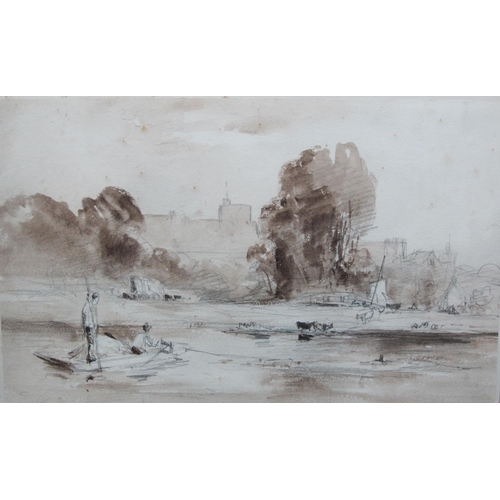 286 - ATTRIBUTED TO WILLIAM EVANS OF ETON (1798- 1877) On the Thames at Windsor, sepia wash over pencil ou... 