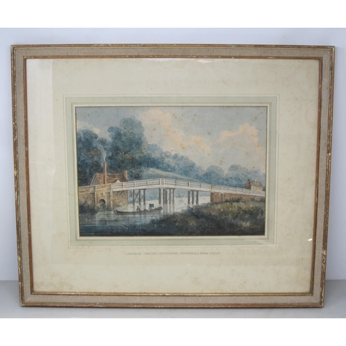 290 - GEORGE FROST OF IPSWICH (1754-1821) Tolbooth Bridge, Stratford St.Mary, watercolour, 8 x 14 in. Prov... 