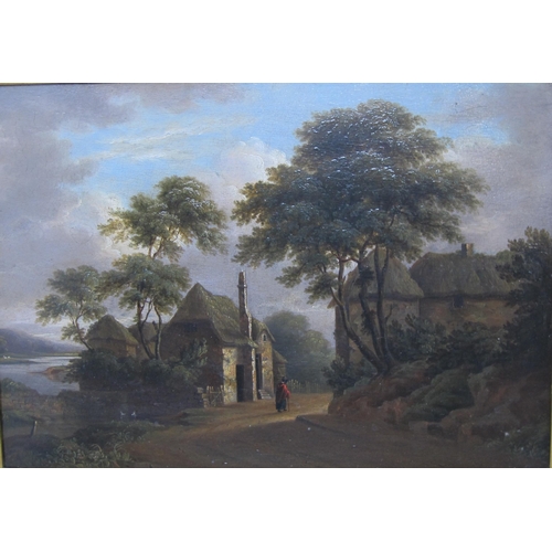 295 - ATTRIBUTED TO JOHN WALLACE TUCKER (1808-1869). A Landscape with a Figure by Cottages, indistinctly i... 