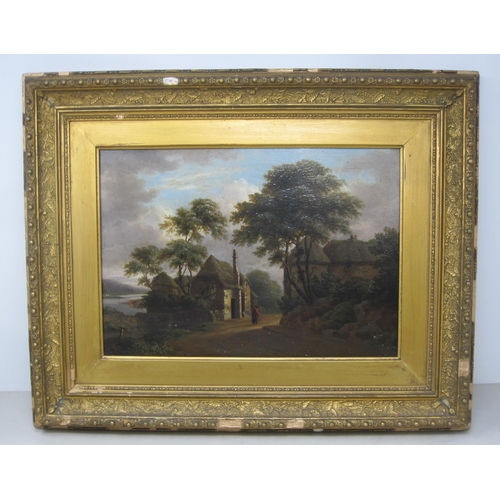 295 - ATTRIBUTED TO JOHN WALLACE TUCKER (1808-1869). A Landscape with a Figure by Cottages, indistinctly i... 