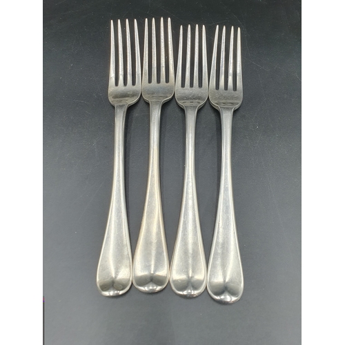 39 - Six Victorian silver Dessert Forks fiddle pattern with tear drops, engraved crests, London 1863/93