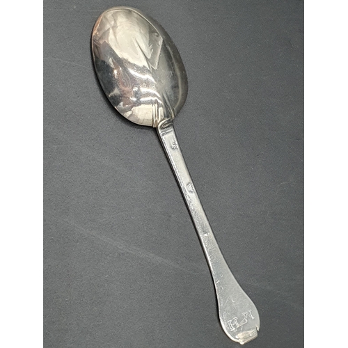 42 - A William & Mary silver Trefid Spoon with rat tail bowl, engraved initials M.H, Newcastle circa 1790... 