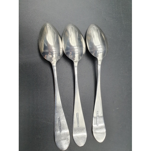 44 - Three Georgian silver Teaspoons old english pattern with pointed stems engraved initials, marked S R... 