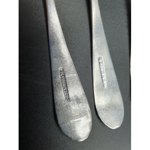 44 - Three Georgian silver Teaspoons old english pattern with pointed stems engraved initials, marked S R... 