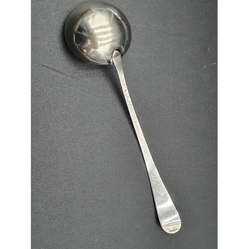 44 - Three Georgian silver Teaspoons old english pattern with pointed stems engraved initials, marked S R... 