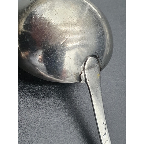 44 - Three Georgian silver Teaspoons old english pattern with pointed stems engraved initials, marked S R... 