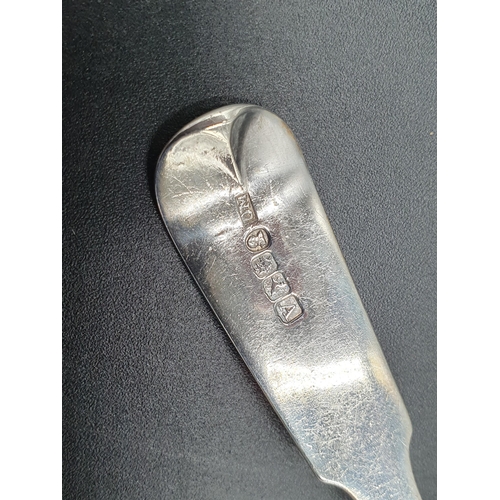 45 - A George IV Irish silver Sauce Ladle fiddle pattern with pouring lip and engraved initial F, Dublin ... 