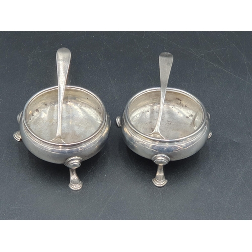 57 - A pair of George II silver Cauldron Salts engraved initials G over I * M on hoof feet, London 1752 a... 