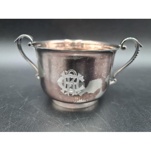 67 - An Edward VII silver two handled Porringer engraved initials, Sheffield 1902, in case