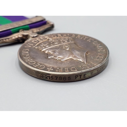 767 - General Service Medal with 'Malaya' Clasp engraved to 22157965 Pte. R. King, Devon Regiment