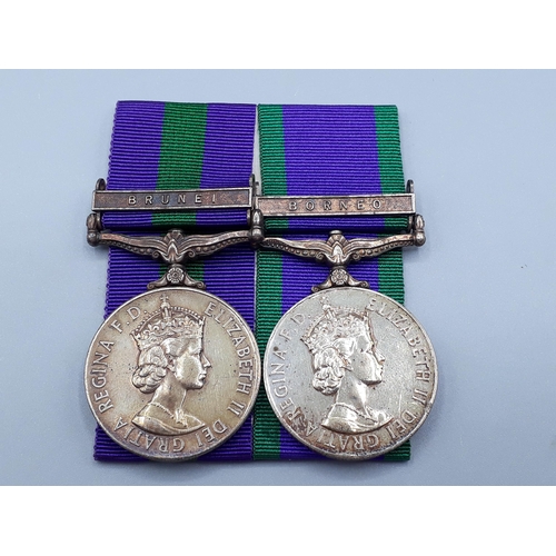 770 - Pair; General Service Medal with 'Brunei' Clasp and Campaign Service Medal with 'Borneo' Clasp engra... 