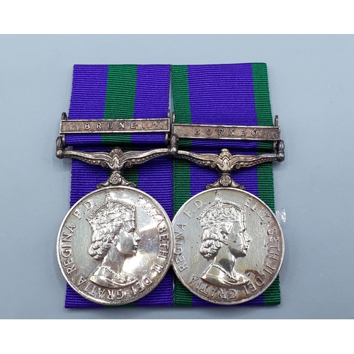 774 - Pair; General Service Medal with 'Brunei' Clasp and Campaign Service Medal with 'Borneo' Clasp engra... 