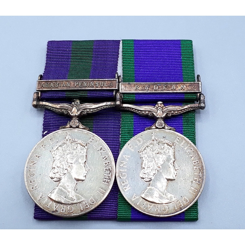 782 - Pair; General Service Medal with 'Arabian Peninsular' Clasp and Campaign Service Medal with 'Radfan'... 