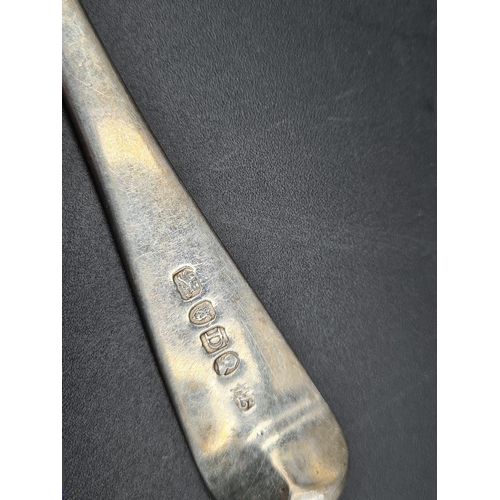 91 - A George III silver Table Spoon old english pattern engraved initials, London 1799, and another, Lon... 