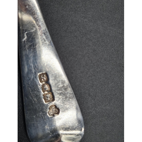 91 - A George III silver Table Spoon old english pattern engraved initials, London 1799, and another, Lon... 