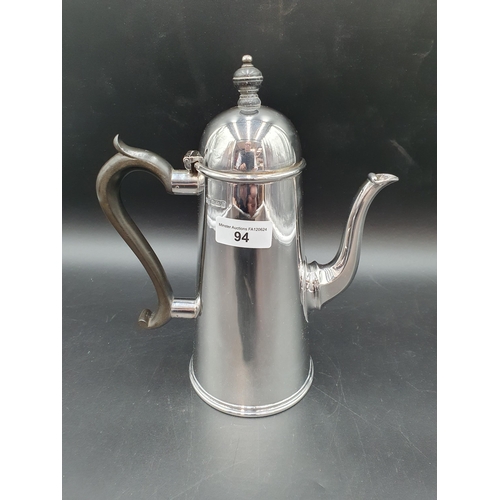 94 - An Edward VII silver Coffee Pot in the early Georgian style of straight tapering from, Sheffield 190... 