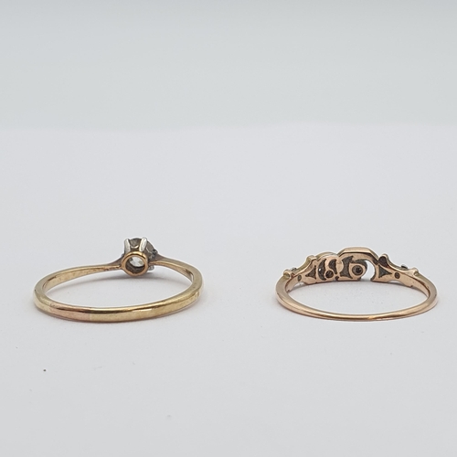 171 - A Diamond single stone Ring claw-set old-cut stone, ring size  O and a Diamond Ring set four chips, ... 