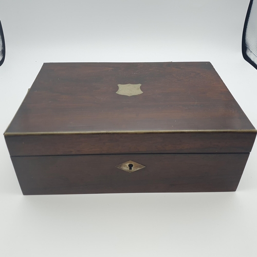 206 - A mahogany Jewel Box containing; various beads, costume jewellery, fancy link Watch Albert etc