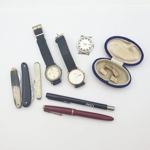 210 - A Rotary Wristwatch, a Timex Wristwatch and another a pair of rolled gold Cufflinks, two Parker Pens... 