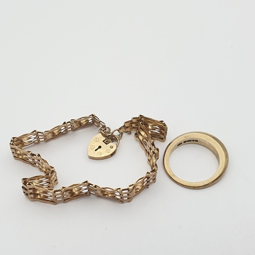 213 - A 9ct gold bombé Ring and a 9ct gold gatelink Bracelet, approx 9.60gms