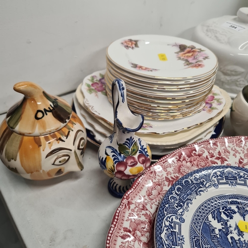 394 - A collection of Ceramics including a green glazed Fish Vase, Cheese/Butter Dome, assorted Plates, Tr... 