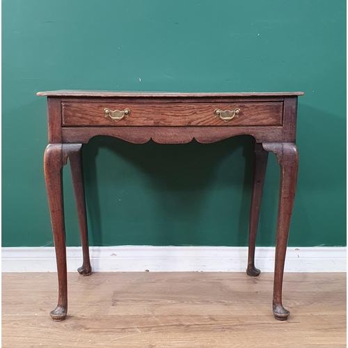 48 - An 18th Century oak Side Table fitted single frieze drawer raised on cabriole supports 2ft 6in W x 2... 