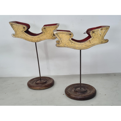 495 - Three folk art carved and painted miniature Merry-go-Round Horses 6in L A/F and two Merry-go-Round S... 