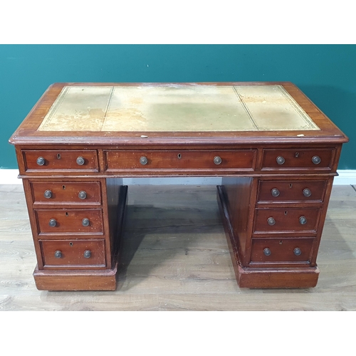 509 - A 19th Century mahogany Pedestal Desk with leather inset writing surface and fitted nine drawers 4ft... 