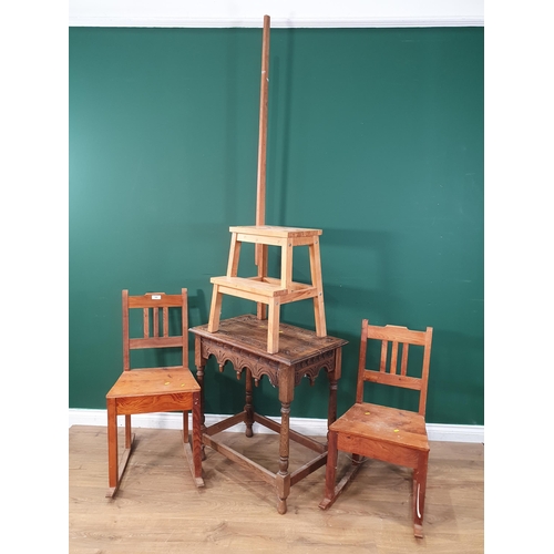 532 - A Pair of Rocking Chairs, a set of Steps and a carved oak Occasional Table with shaped frieze on tur... 