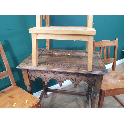 532 - A Pair of Rocking Chairs, a set of Steps and a carved oak Occasional Table with shaped frieze on tur... 