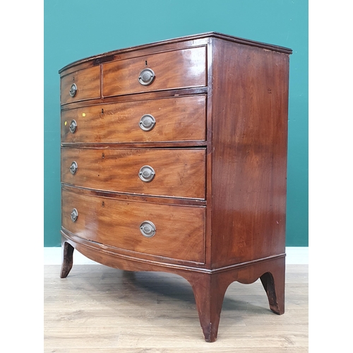 547 - A 19th Century mahogany bow fronted Chest of two short above three long drawers raised on splayed fe... 