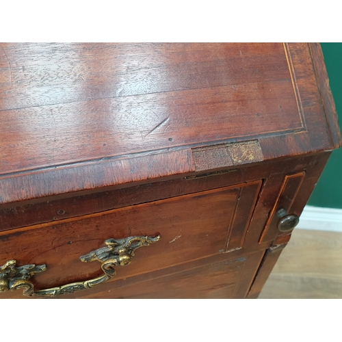 553 - A 19th Century mahogany and satinwood strung Bureau fitted four drawers raised on bracket feet 3ft 6... 