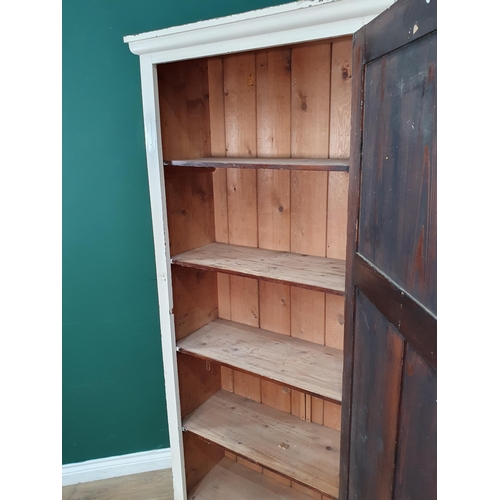 554 - A white painted pine Cupboard with single panel door enclosing four fitted shelves, 6ft 1