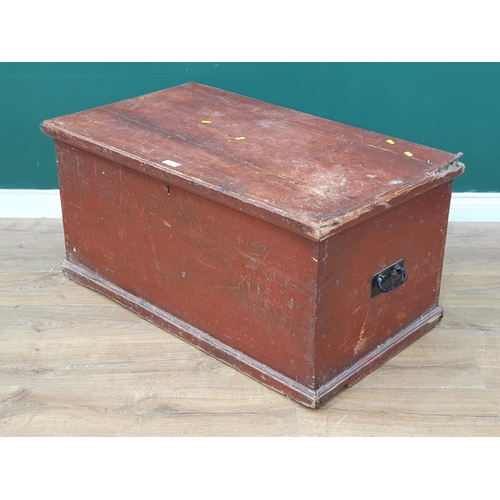 559 - A painted pine Blanket Box with pair of carry handles and plinth base, 19