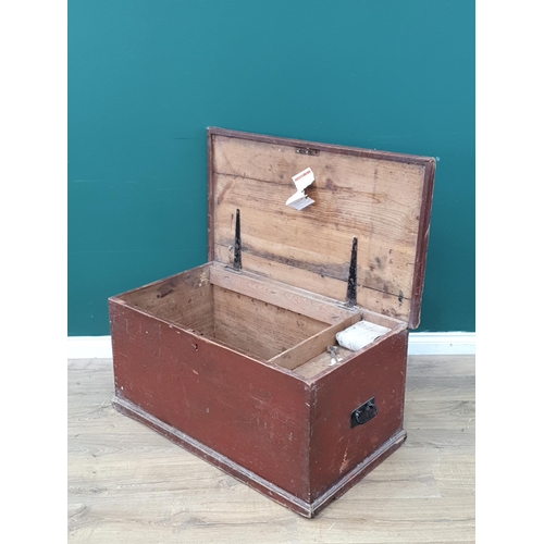 559 - A painted pine Blanket Box with pair of carry handles and plinth base, 19