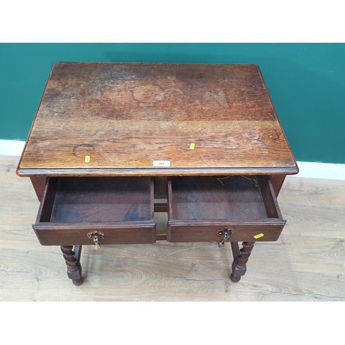 565 - An oak Side Table fitted two frieze drawers raised on barley twist supports united by double H-stret... 