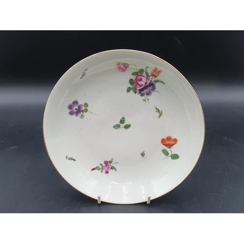 66 - An early Worcester Plate painted floral sprigs in coloured enamels, 7 1/2in. Provenance: Ex Winifred... 