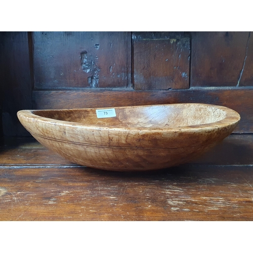 73 - A 19th Century sycamore Dairy Bowl, 14 1/2in diam, restored, (R7)