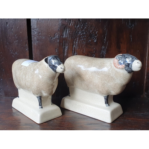 78 - A pair of Rye Pottery Models of a Ram and a Ewe, 5 1/2in and 5in, (R7)