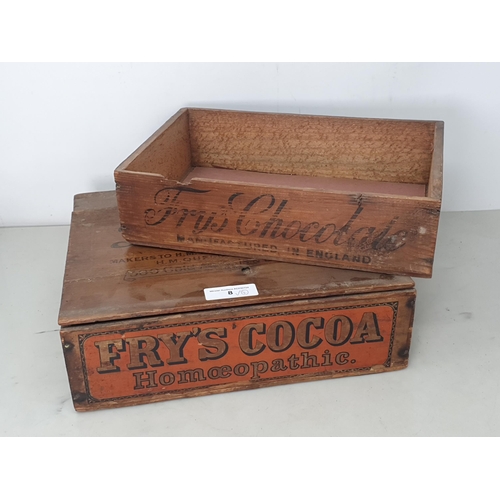 8 - An antique 'Fry's Cocoa Homoeopathic' wooden Box 12in x 4in and a 'Fry's Chocolate Cream Tablets' wo... 