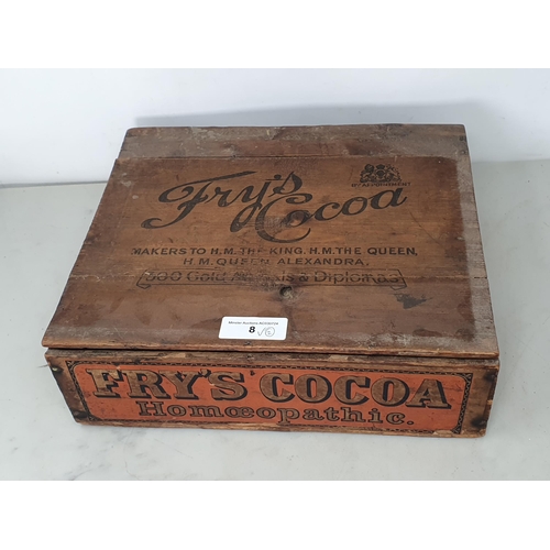 8 - An antique 'Fry's Cocoa Homoeopathic' wooden Box 12in x 4in and a 'Fry's Chocolate Cream Tablets' wo... 