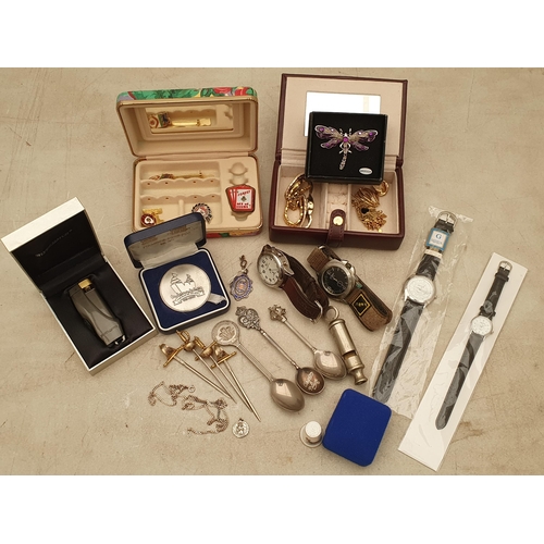 54A - A small collection of Costume Jewellery, Watches, etc including, a Drogonfly Brooch, four modern Wri... 